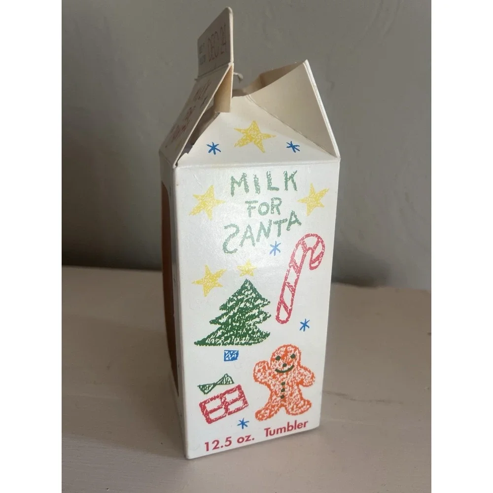 Milk for Santa Tumbler Glass Cup Vintage Anchor Hocking NEW Box Christmas 12 oz